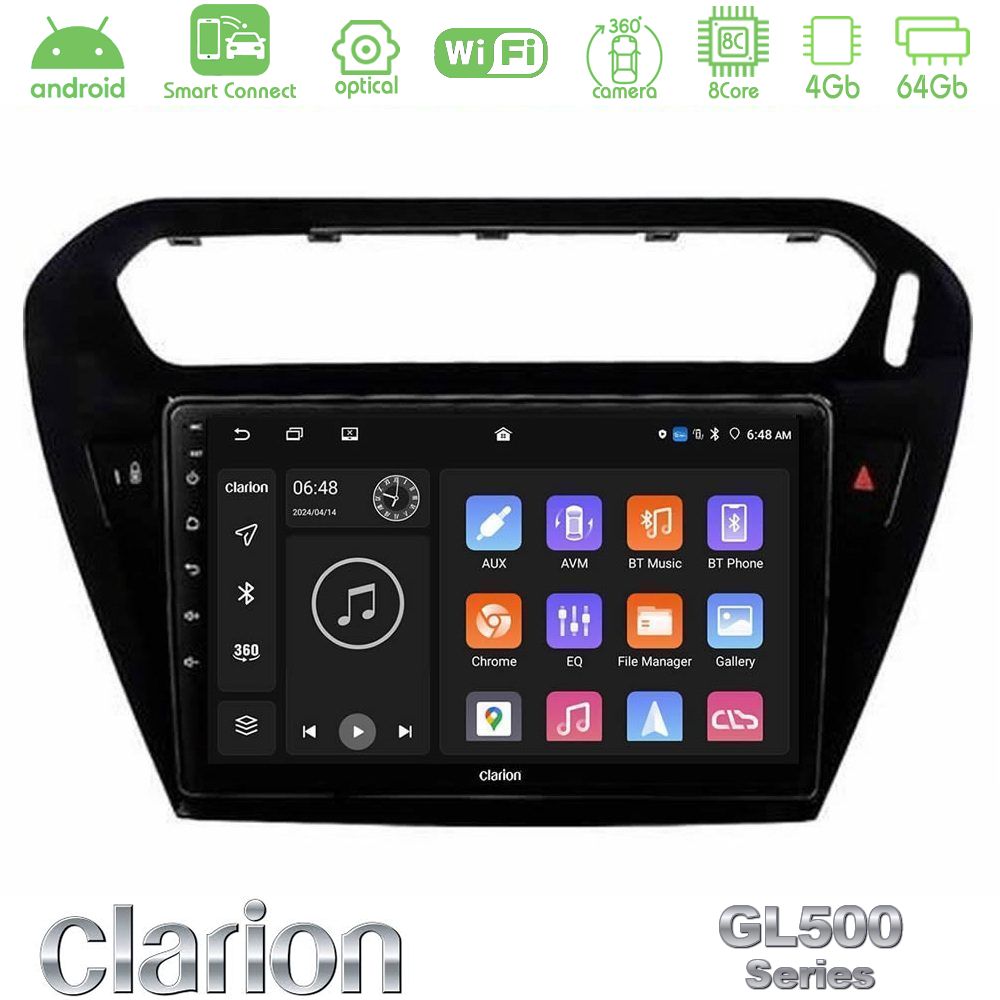 Clarion GL500 Series 8Core Android ClarionOS 4+64GB Citroen C-Elysee / Peugeot 301 Navigation Multimedia Tablet 9" (Μαύρο))