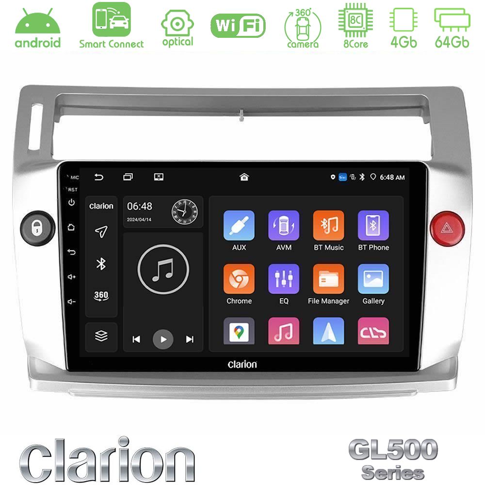 Clarion GL500 Series 8Core Android ClarionOS 4+64GB Citroen C4 2004-2010 Navigation Multimedia Tablet 9"