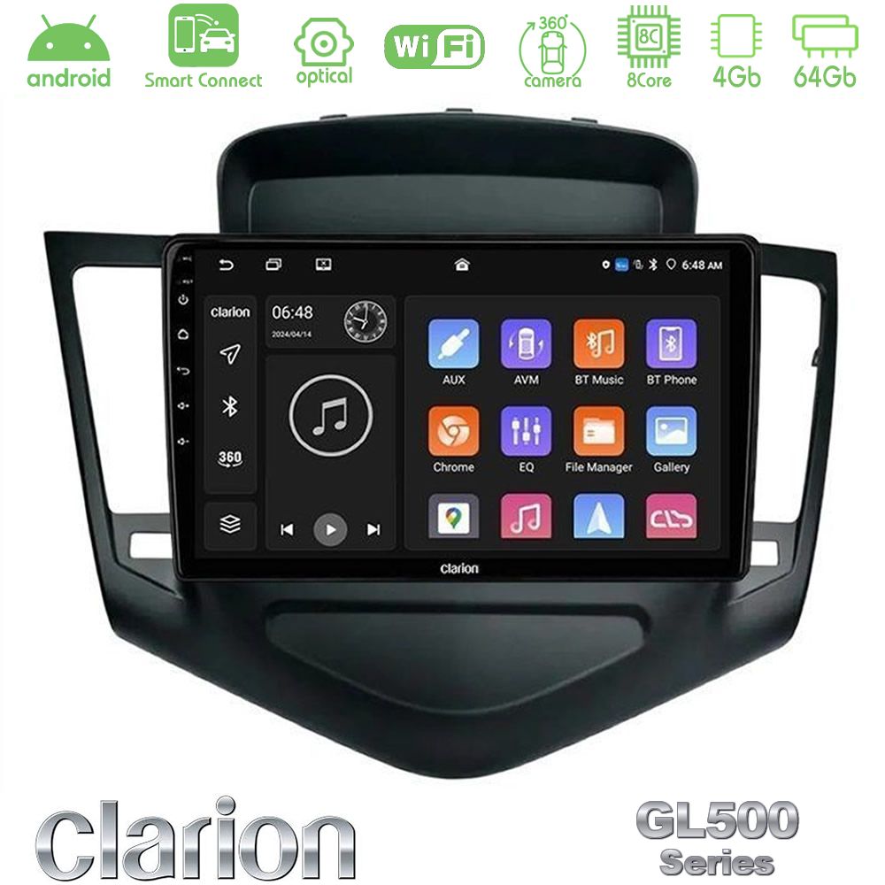 Clarion GL500 Series 8Core Android ClarionOS 4+64GB Chevrolet Cruze 2009-2012 Navigation Multimedia Tablet 9" (Μαύρο)