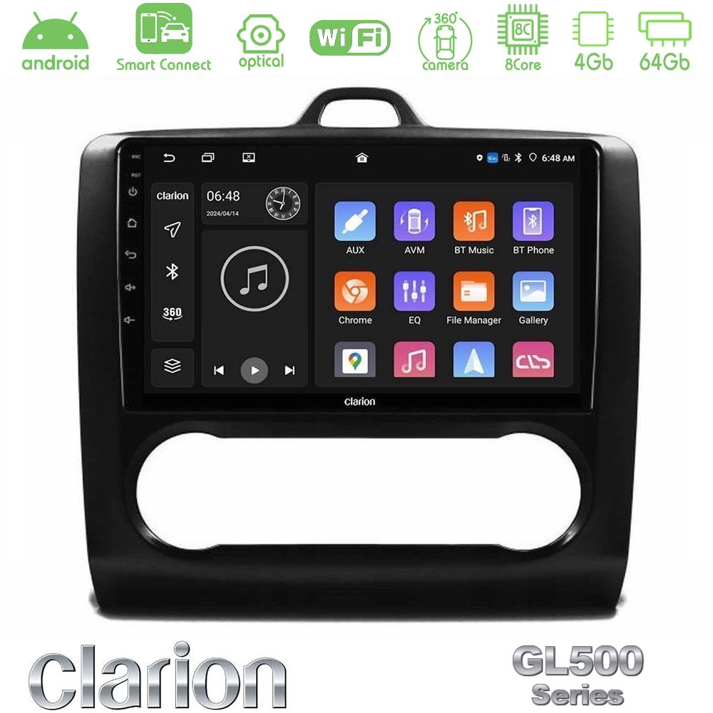 Clarion GL500 Series 8Core Android ClarionOS 4+64GB Ford Focus Auto AC Navigation Multimedia Tablet 9" (Μαύρο Χρώμα)