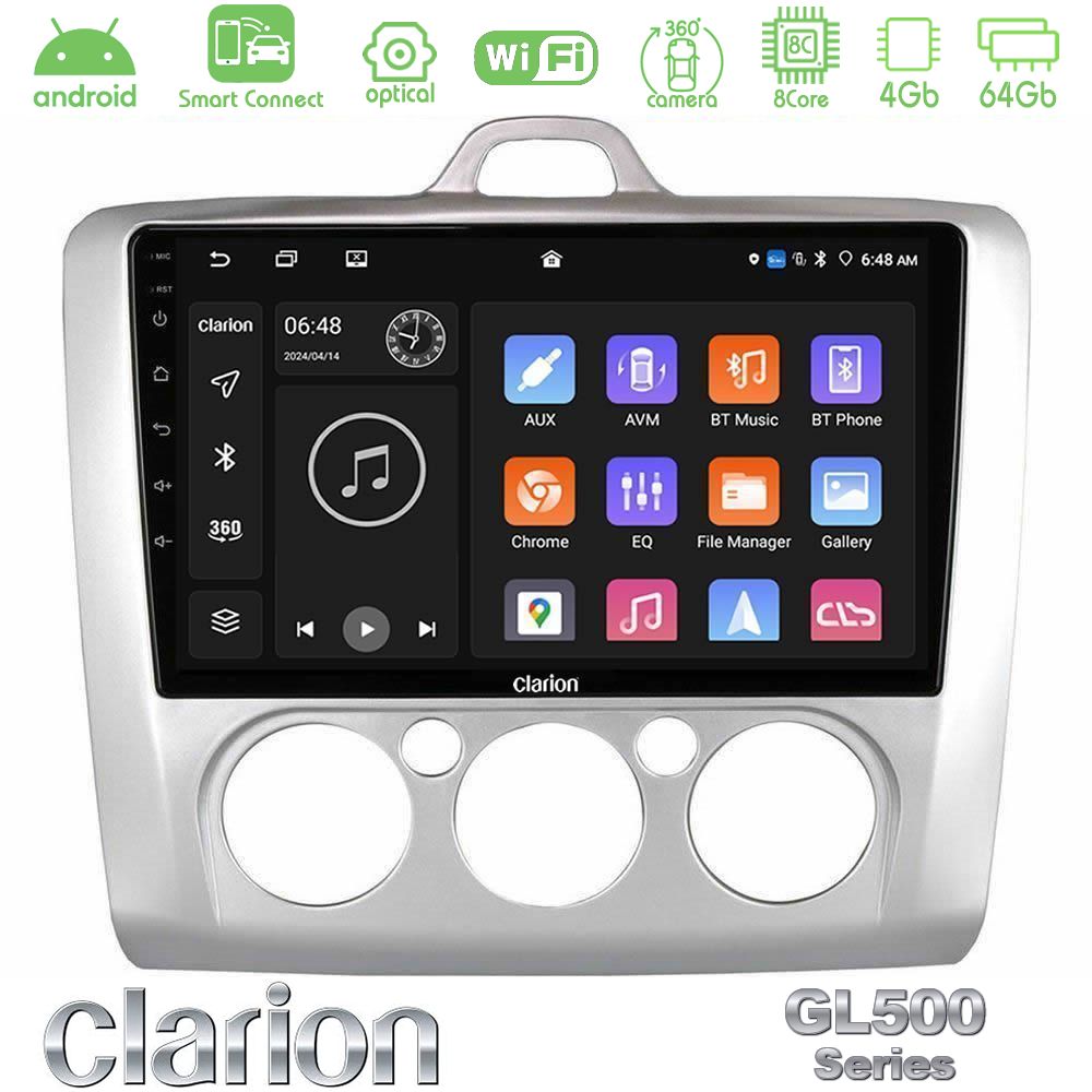 Clarion GL500 Series 8Core Android ClarionOS 4+64GB Ford Focus Manual AC Navigation Multimedia Tablet 9"