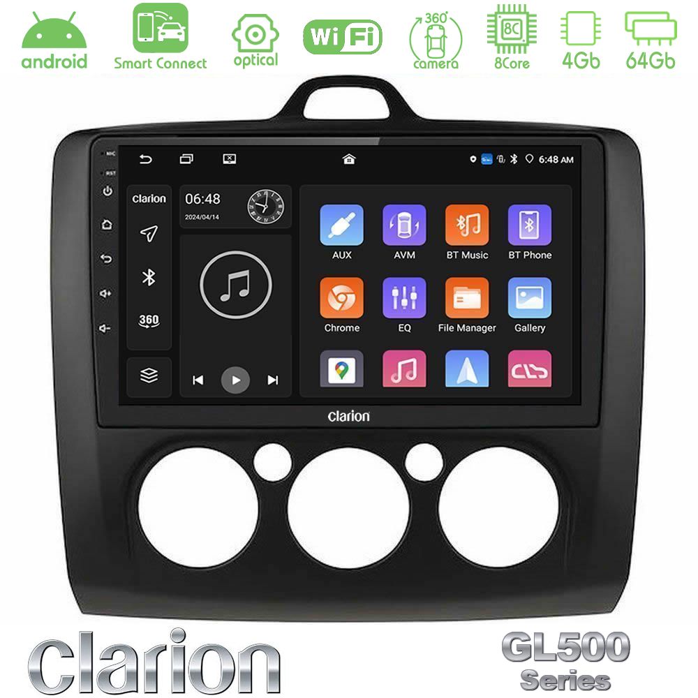 Clarion GL500 Series 8Core Android ClarionOS 4+64GB Ford Focus Manual AC Navigation Multimedia Tablet 9" (Μαύρο Χρώμα)