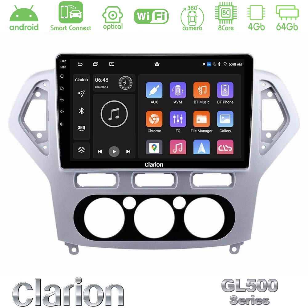 Clarion GL500 Series 8Core Android ClarionOS 4+64GB Ford Mondeo 2007-2010 Manual A/C Navigation Multimedia Tablet 10"