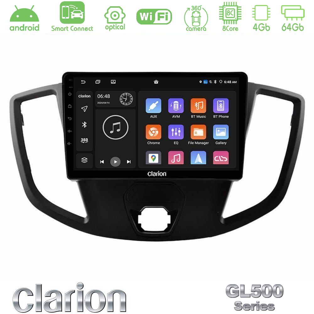Clarion GL500 Series 8Core Android ClarionOS 4+64GB Ford Transit 2014-> Navigation Multimedia Tablet 9"