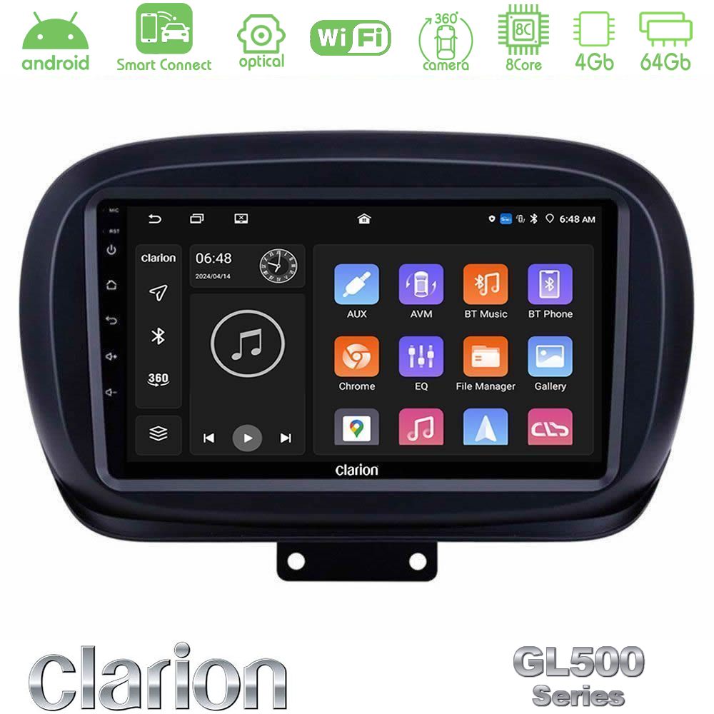 Clarion GL500 Series 8Core Android ClarionOS 4+64GB Fiat 500X Navigation Multimedia Tablet 9"