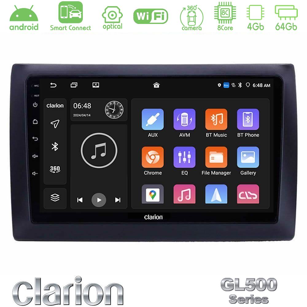 Clarion GL500 Series 8Core Android ClarionOS 4+64GB Fiat Stilo Navigation Multimedia Tablet 9"