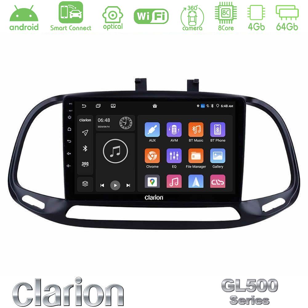 Clarion GL500 Series 8Core Android ClarionOS 4+64GB Fiat Doblo 2015-2022 Navigation Multimedia Tablet 9"