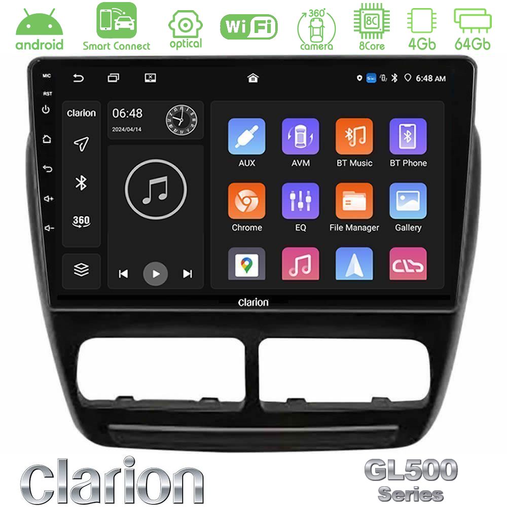 Clarion GL500 Series 8Core Android ClarionOS 4+64GB Fiat Doblo / Opel Combo 2010-2014 Navigation Multimedia Tablet 9"