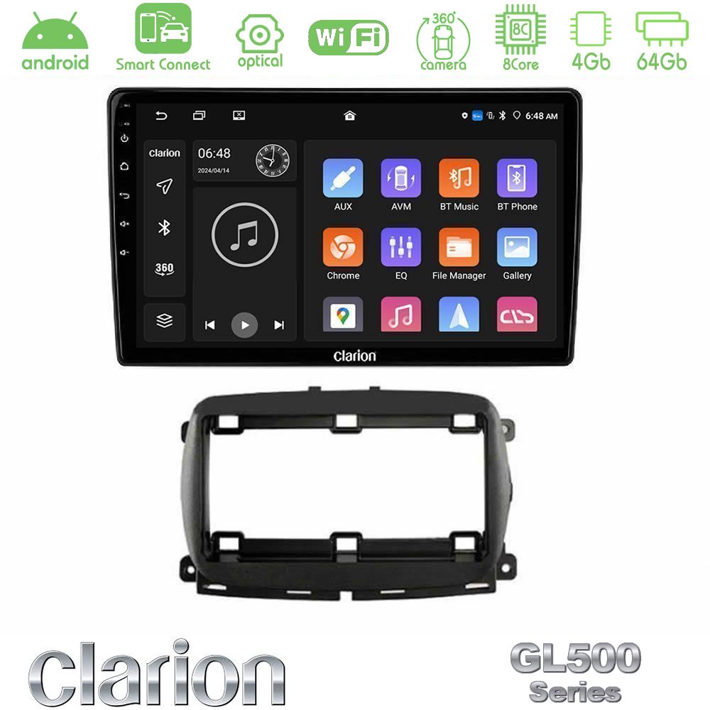 Clarion GL500 Series 8Core Android ClarionOS 4+64GB Fiat 500 2016> Navigation Multimedia Tablet 9"