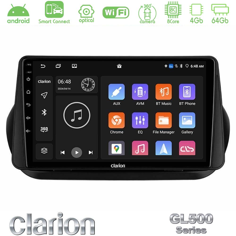Clarion GL500 Series 8Core Android ClarionOS 4+64GB Fiat Fiorino/Citroen Nemo/Peugeot Bipper Navigation Multimedia Tablet 10"