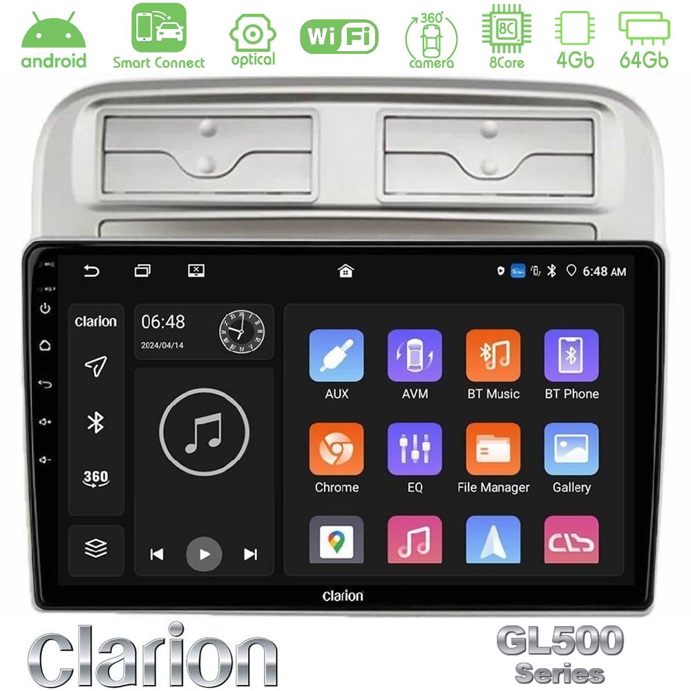 Clarion GL500 Series 8Core Android ClarionOS 4+64GB Fiat Grande Punto 2006-2011 Navigation Multimedia Tablet 9"