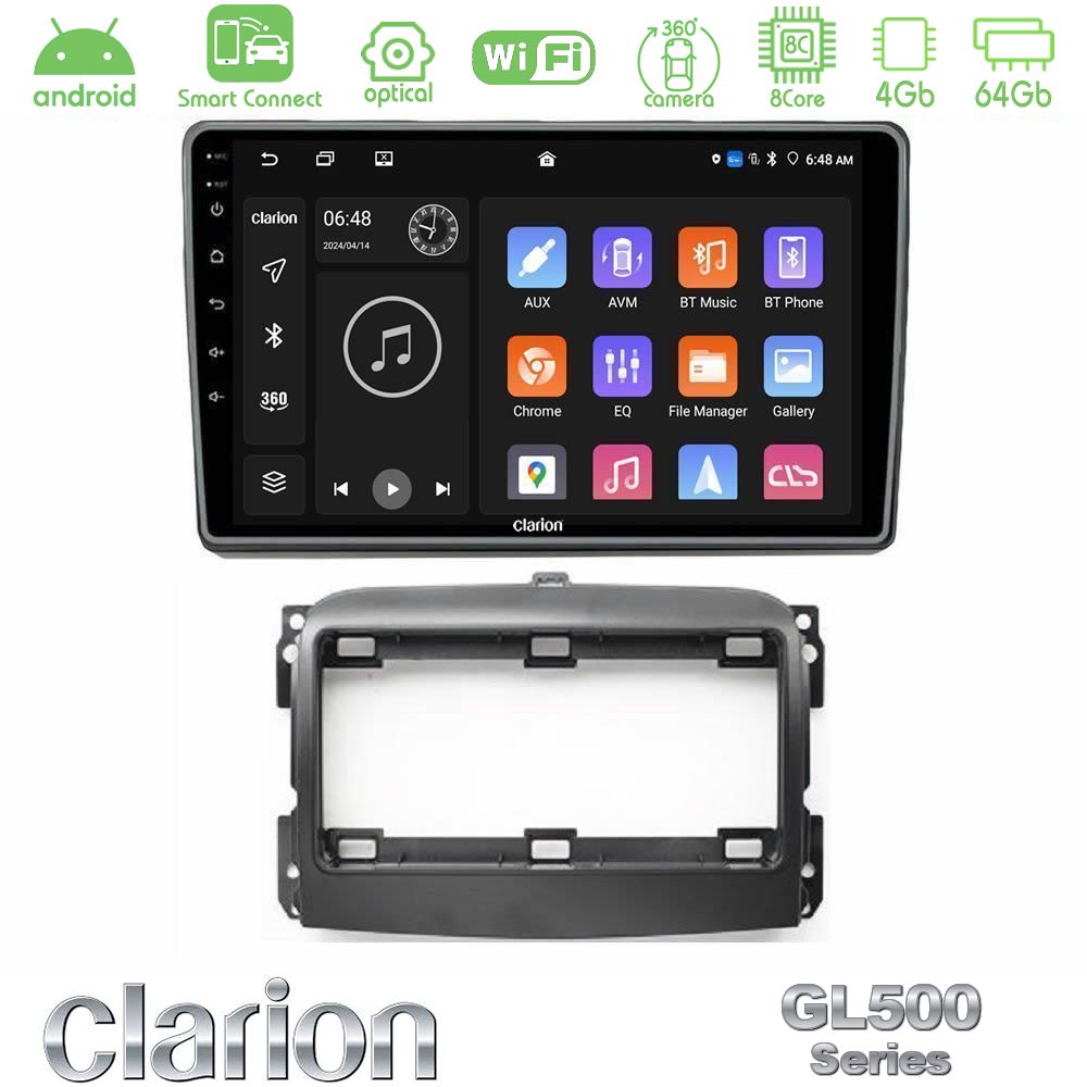 Clarion GL500 Series 8Core Android ClarionOS 4+64GB Fiat 500L Navigation Multimedia Tablet 10"
