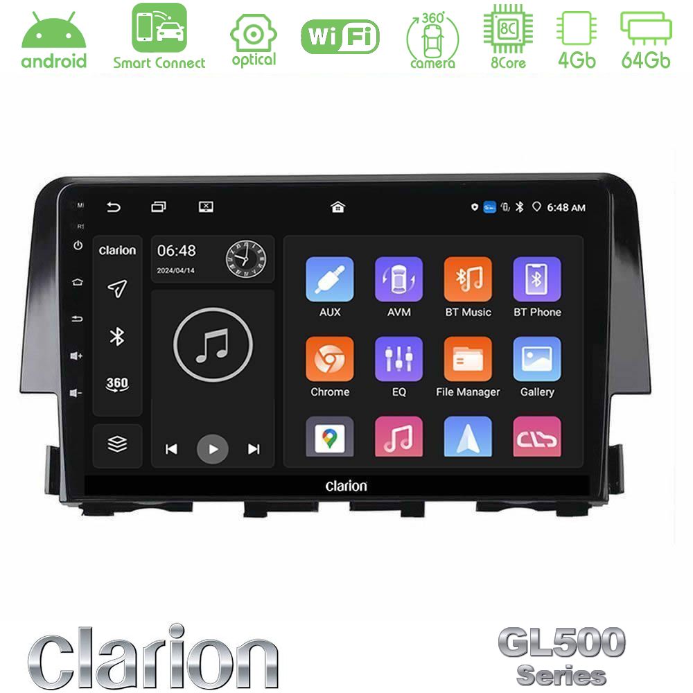 Clarion GL500 Series 8Core Android ClarionOS 4+64GB Honda Civic 2016-2020 Navigation Multimedia Tablet 9"