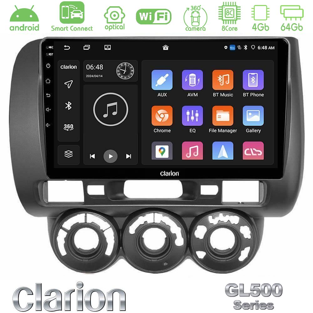 Clarion GL500 Series 8Core Android ClarionOS 4+64GB Honda Jazz 2002-2008 (Manual A/C) Navigation Multimedia Tablet 9"