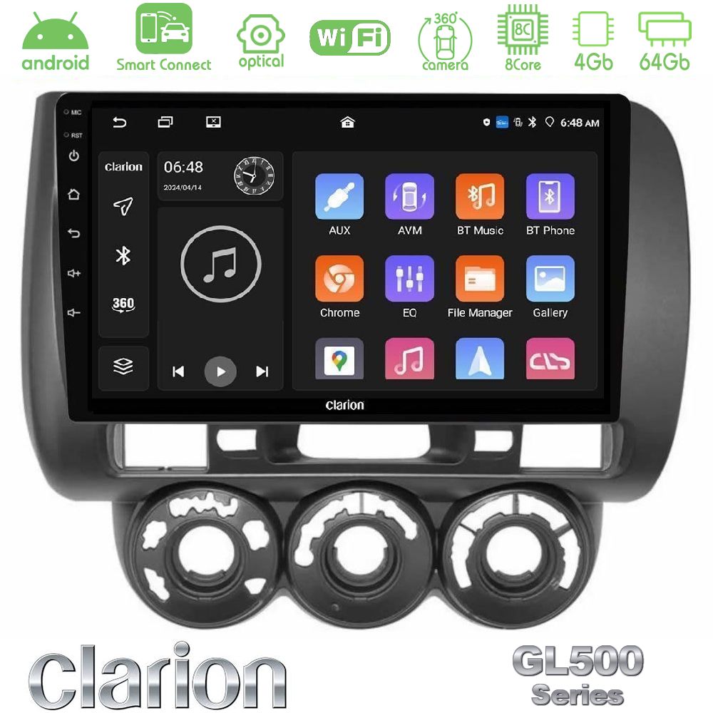 Clarion GL500 Series 8Core Android ClarionOS 4+64GB Honda Jazz (Fit) 2002-2008 (RHD) Manual A/C Navigation Multimedia Tablet 9"