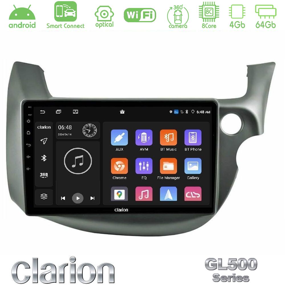 Clarion GL500 Series 8Core Android ClarionOS 4+64GB Honda Jazz (Fit) 2009-2013 RHD Navigation Multimedia Tablet 10"