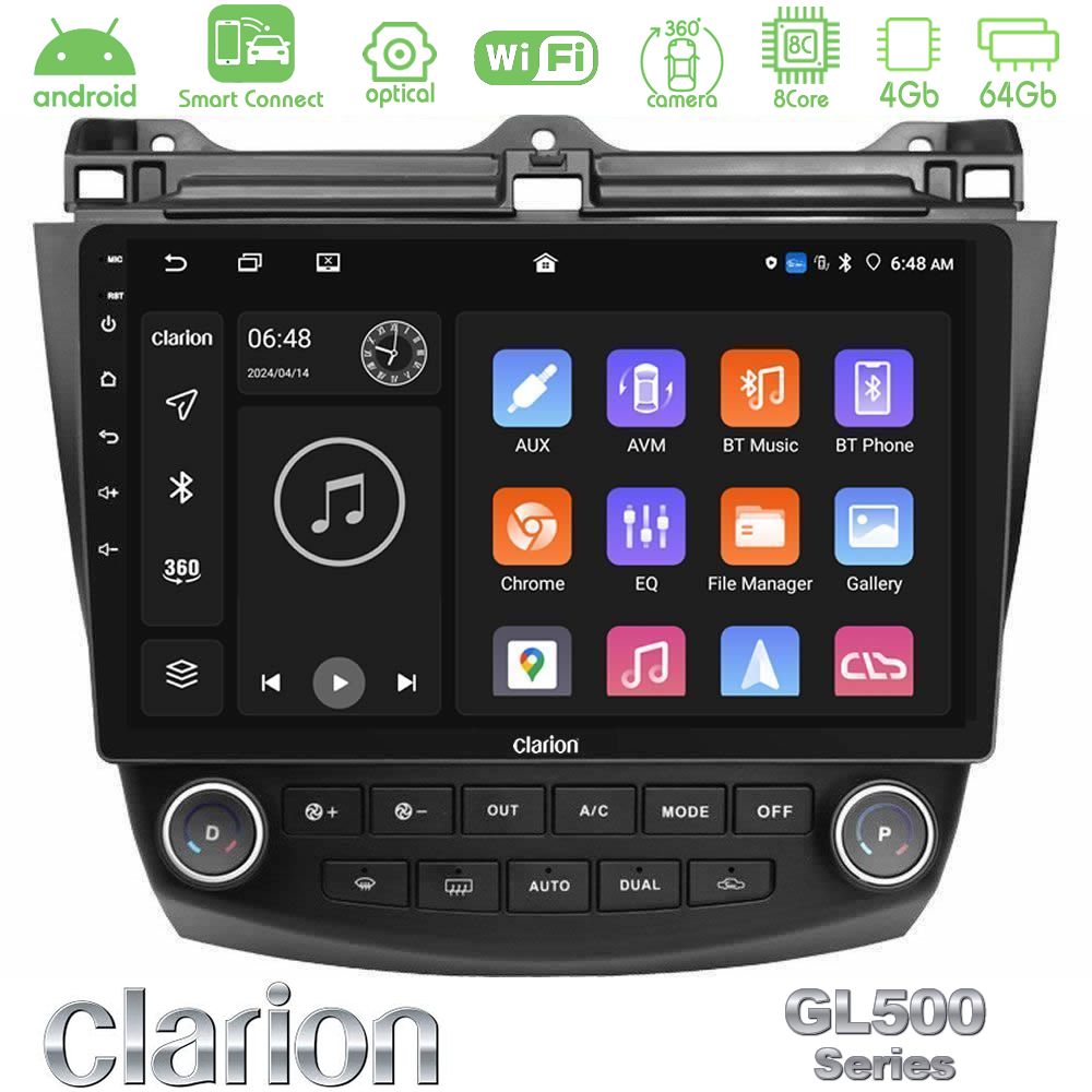 Clarion GL500 Series 8Core Android ClarionOS 4+64GB Honda Accord 2002-2008 Navigation Multimedia Tablet 10"