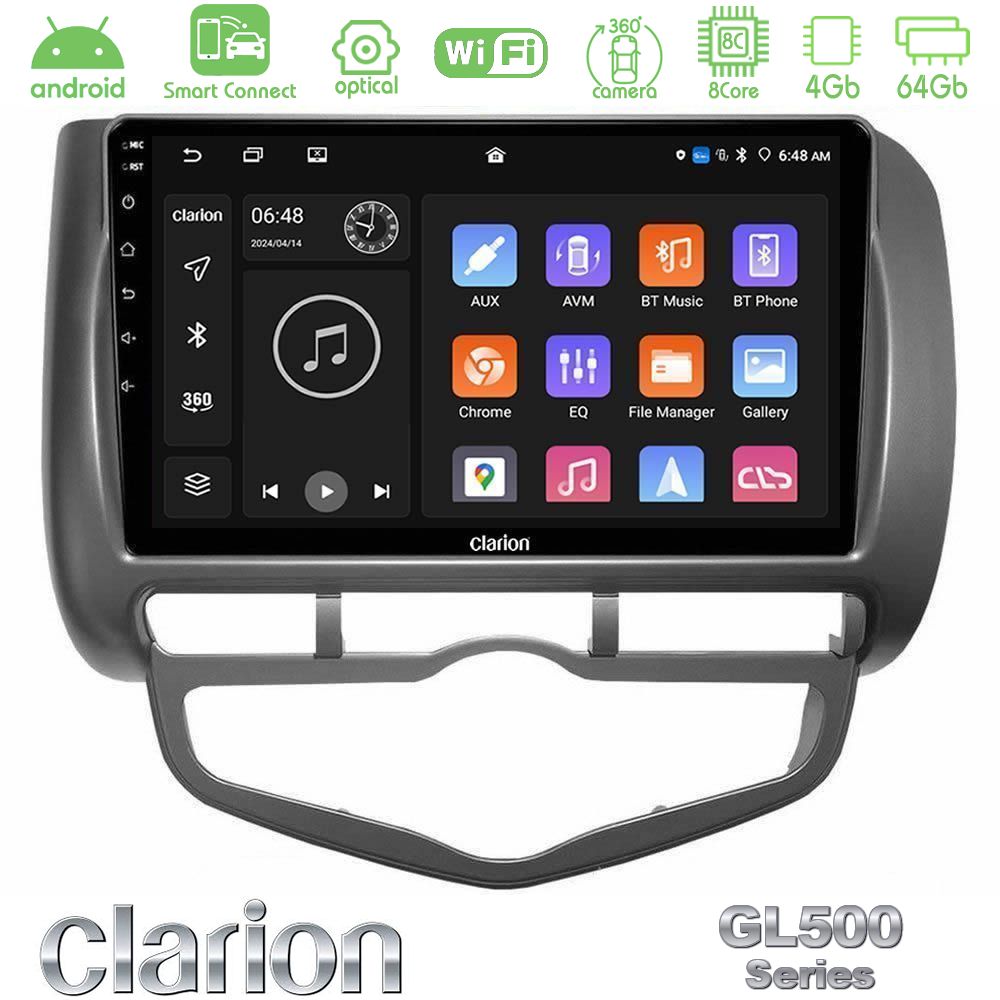 Clarion GL500 Series 8Core Android ClarionOS 4+64GB Honda Jazz 2002-2008 (Auto A/C) Navigation Multimedia Tablet 9"