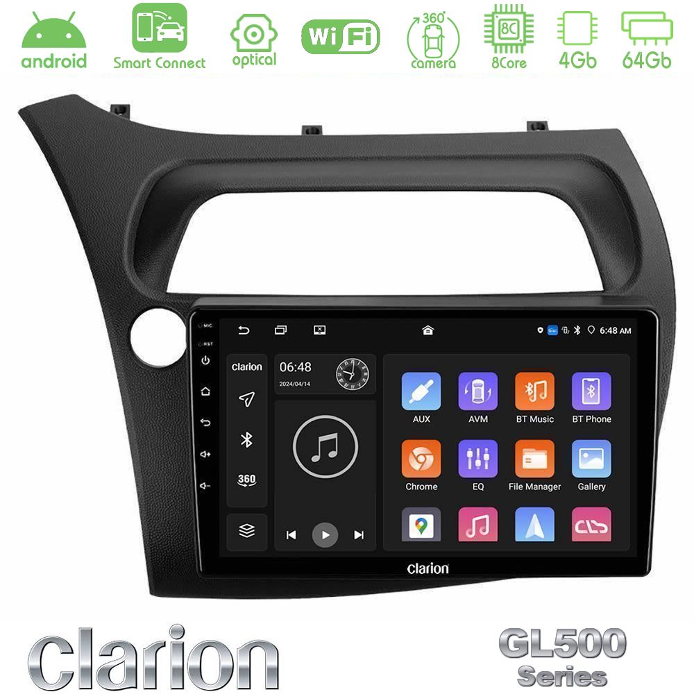 Clarion GL500 Series 8Core Android ClarionOS 4+64GB Honda Civic Hatchback 2006-2011 Navigation Multimedia Tablet 9"