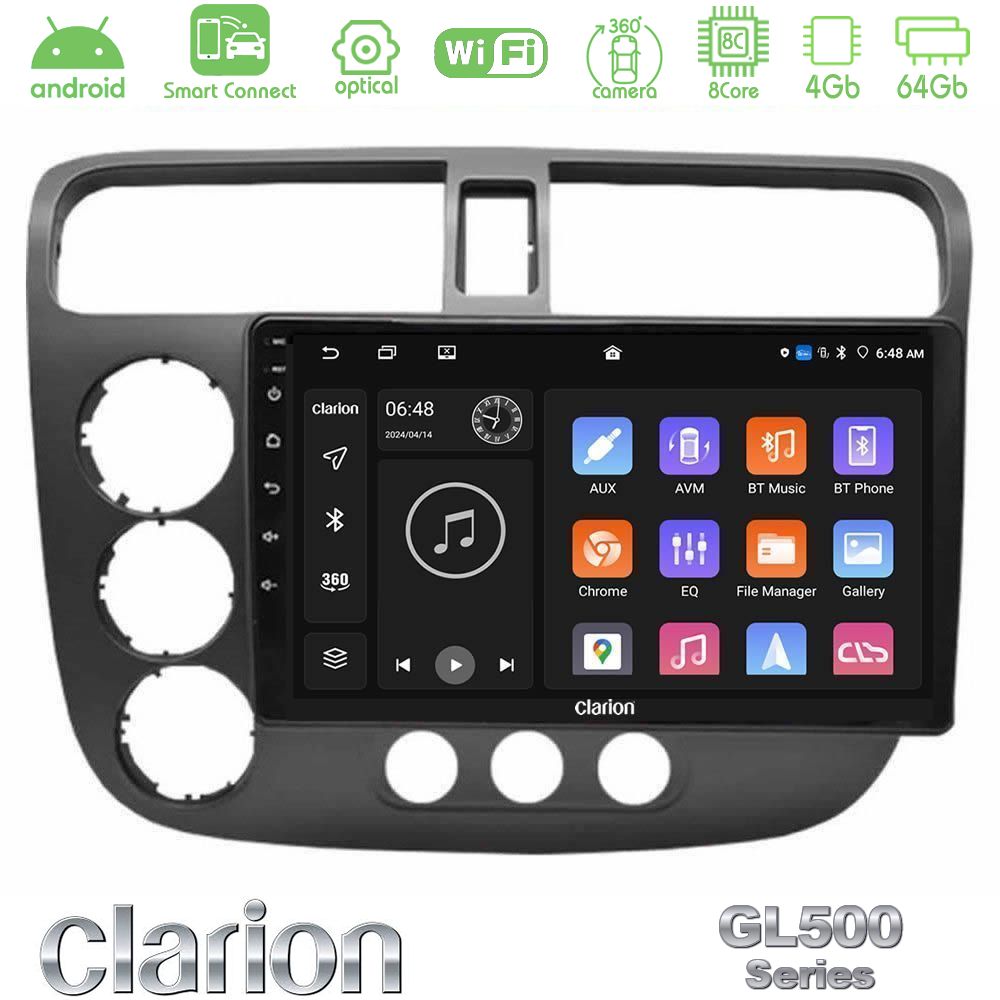 Clarion GL500 Series 8Core Android ClarionOS 4+64GB Honda Civic 2001-2005 Navigation Multimedia Tablet 9"