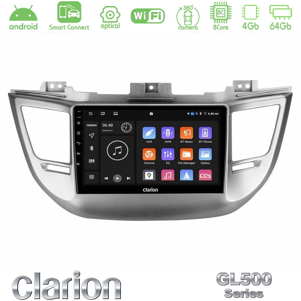 Clarion GL500 Series 8Core Android ClarionOS 4+64GB Hyundai Tucson 2015-2018 Navigation Multimedia Tablet 9"