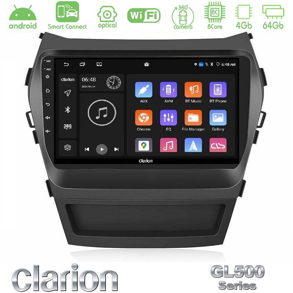 Clarion GL500 Series 8Core Android ClarionOS 4+64GB Hyundai iX45 2012-2017 Navigation Multimedia Tablet 9"