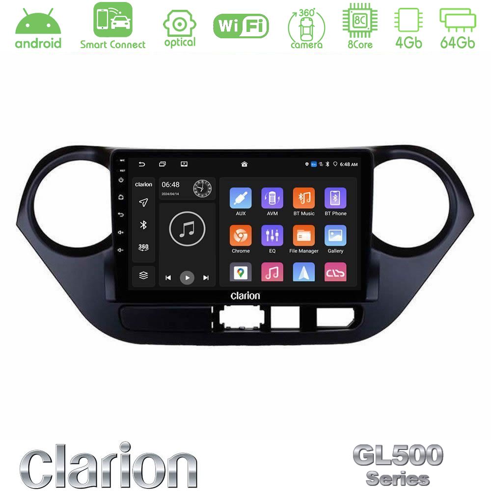 Clarion GL500 Series 8Core Android ClarionOS 4+64GB Hyundai i10 2014-2020 Navigation Multimedia Tablet 9"