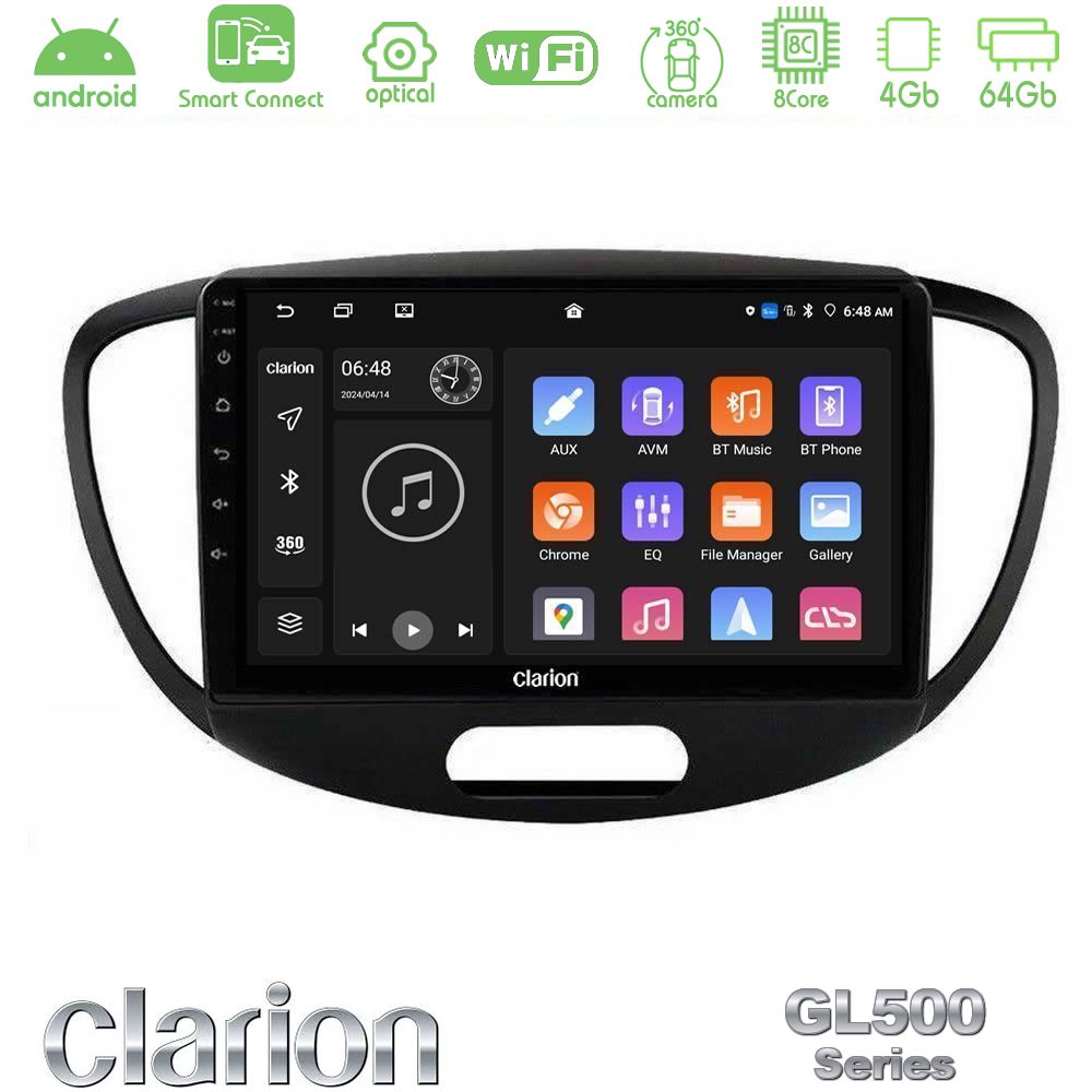 Clarion GL500 Series 8Core Android ClarionOS 4+64GB Hyundai i10 2008-2014 Navigation Multimedia Tablet 9"