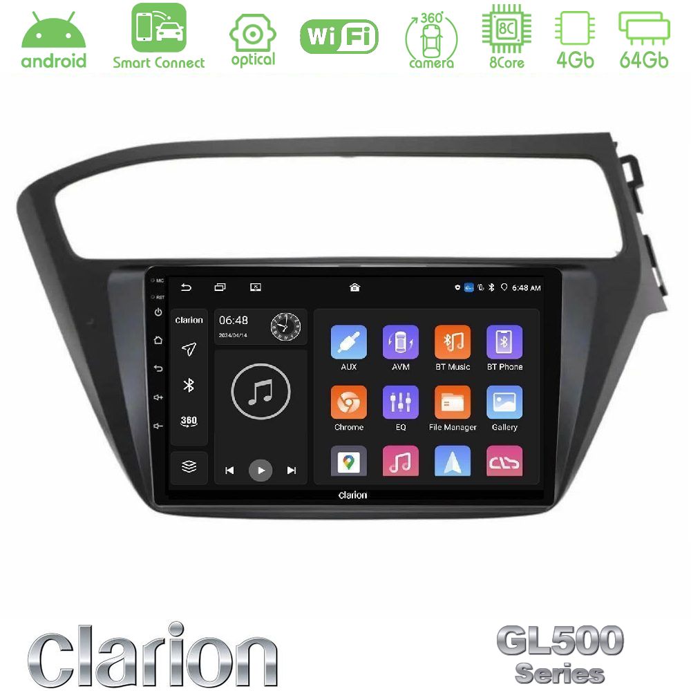 Clarion GL500 Series 8Core Android ClarionOS 4+64GB Hyundai i20 2018-2020 RHD Navigation Multimedia Tablet 9"