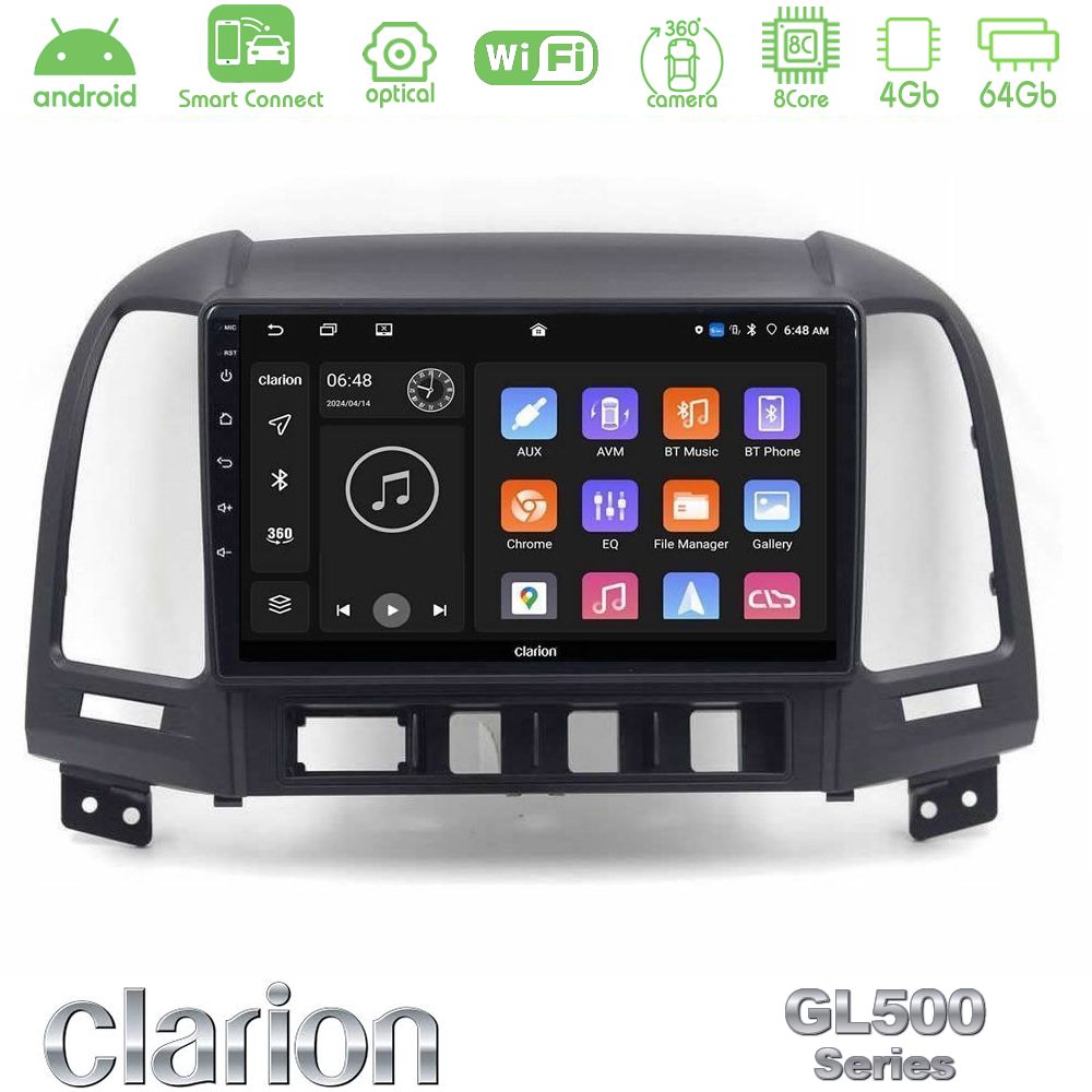Clarion GL500 Series 8Core Android ClarionOS 4+64GB Hyundai Santa Fe 2006-2013 Navigation Multimedia Tablet 10"