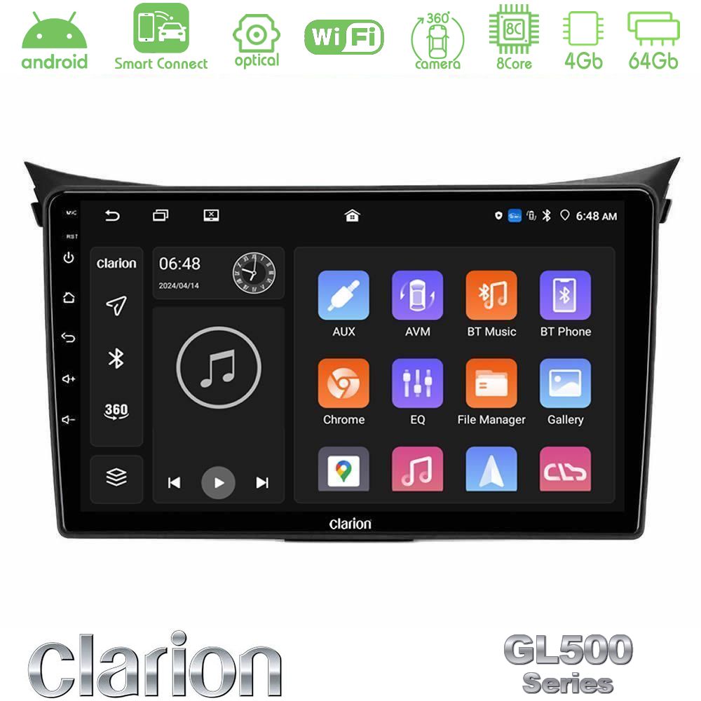 Clarion GL500 Series 8Core Android ClarionOS 4+64GB Hyundai i30 2012-2017 Navigation Multimedia Tablet 9"