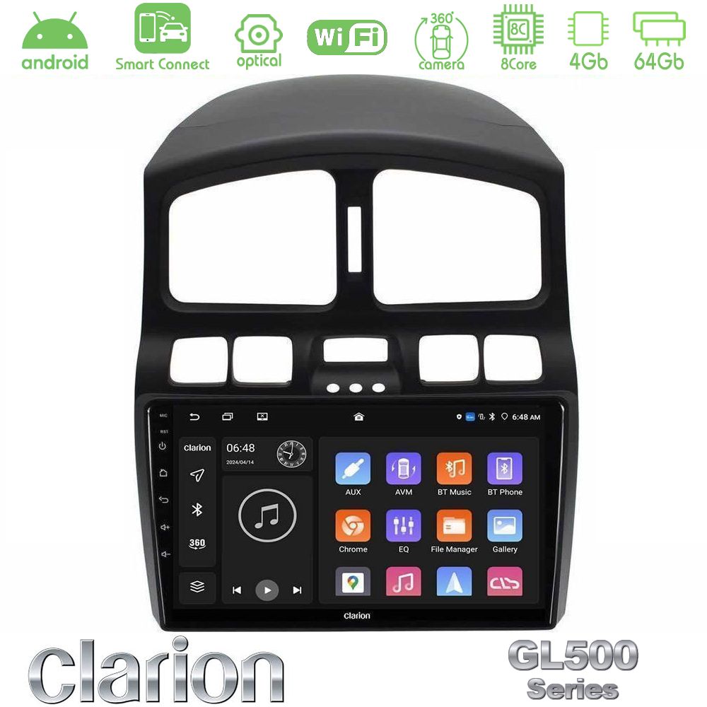 Clarion GL500 Series 8Core Android ClarionOS 4+64GB Hyundai Santa Fe 2000-2006 Navigation Multimedia Tablet 9"