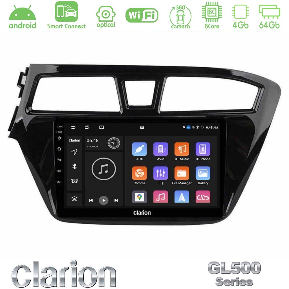 Clarion GL500 Series 8Core Android ClarionOS 4+64GB Hyundai i20 2014-2018 Navigation Multimedia Tablet 9"