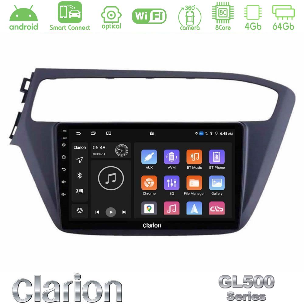 Clarion GL500 Series 8Core Android ClarionOS 4+64GB Hyundai i20 2018-2020 Navigation Multimedia Tablet 9"