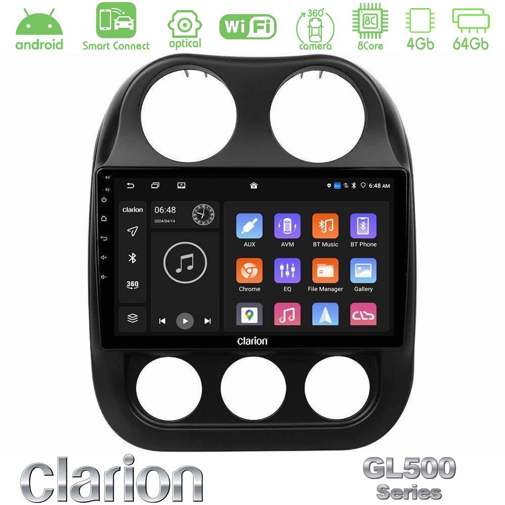 Clarion GL500 Series 8Core Android ClarionOS 4+64GB Jeep Compass 2012-2016 Navigation Multimedia Tablet 9"