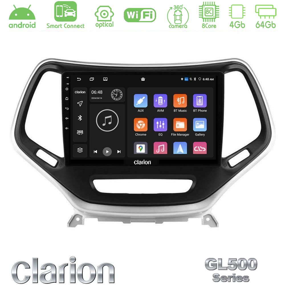 Clarion GL500 Series 8Core Android ClarionOS 4+64GB Jeep Cherokee 2014-2019 Navigation Multimedia Tablet 9" (Ασημί Χρώμα)