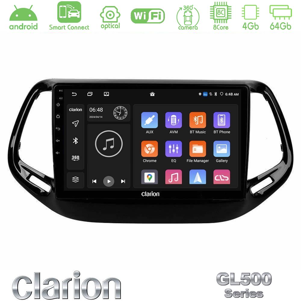 Clarion GL500 Series 8Core Android ClarionOS 4+64GB Jeep Compass 2017> Navigation Multimedia Tablet 10"