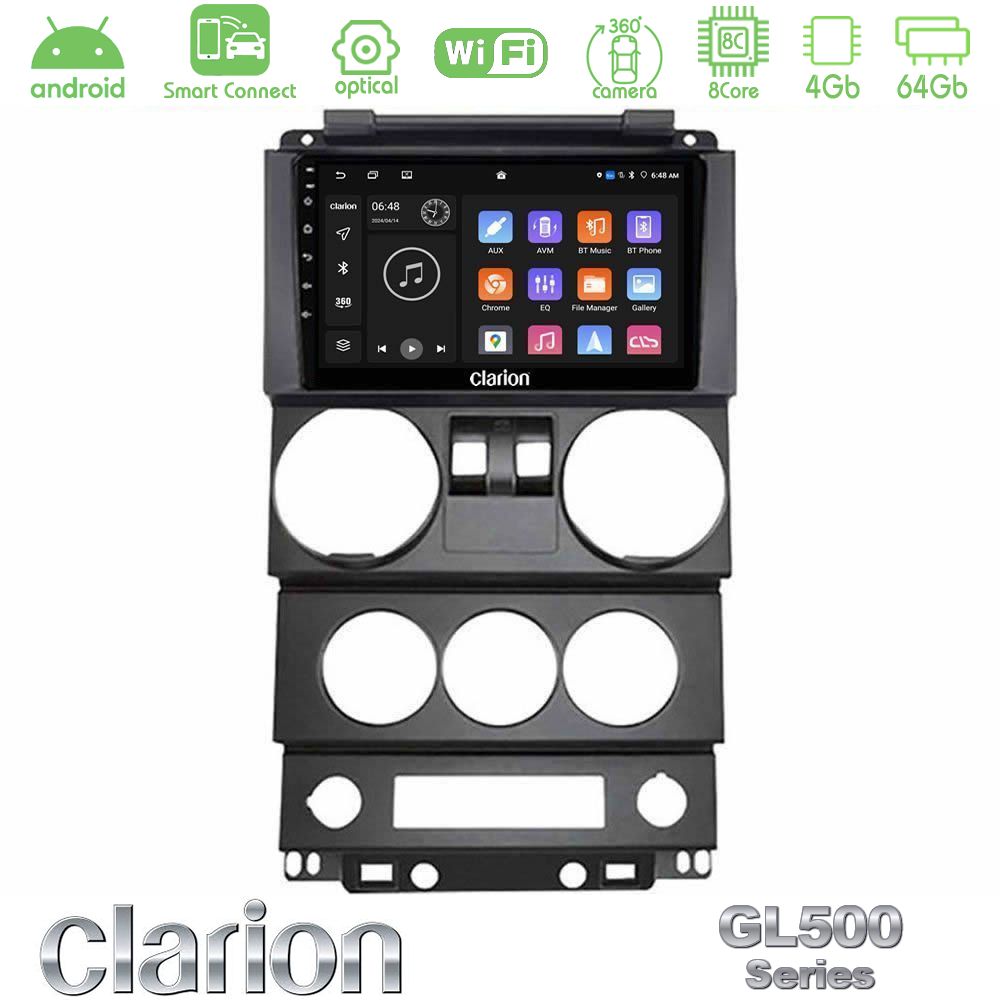Clarion GL500 Series 8Core Android ClarionOS 4+64GB Jeep Wrangler 2Door 2008-2010 Navigation Multimedia Tablet 9"