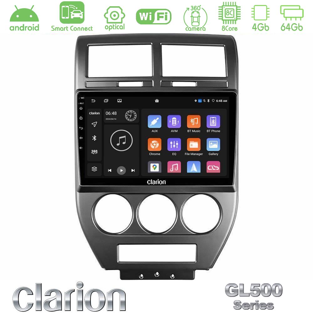 Clarion GL500 Series 8Core Android ClarionOS 4+64GB Jeep Compass/Patriot 2007-2008 Navigation Multimedia Tablet 10"