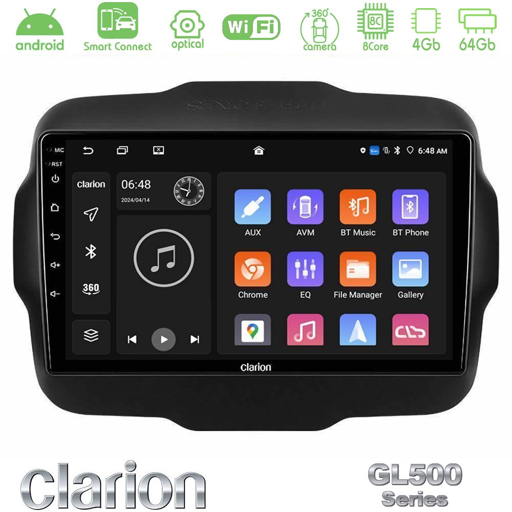 Clarion GL500 Series 8Core Android ClarionOS 4+64GB Jeep Renegade 2015-2019 Navigation Multimedia Tablet 9"