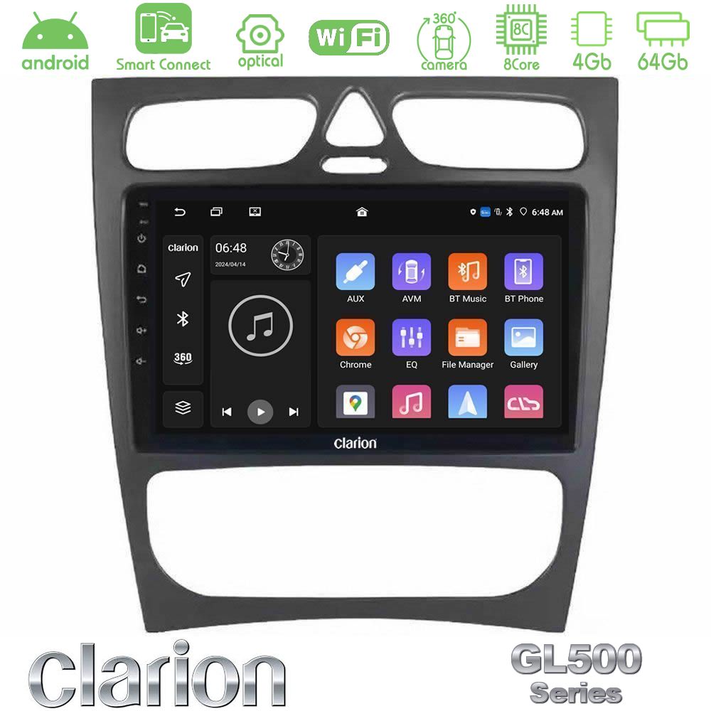 Clarion GL500 Series 8Core Android ClarionOS 4+64GB Mercedes C Class (W203) Navigation Multimedia Tablet 9"