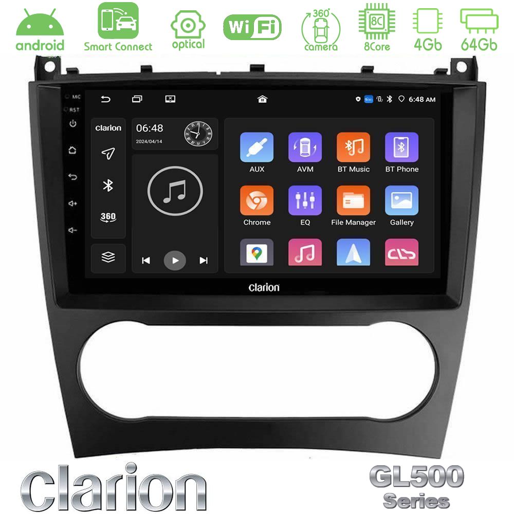 Clarion GL500 Series 8Core Android ClarionOS 4+64GB Mercedes W203 Facelift Navigation Multimedia Tablet 9"