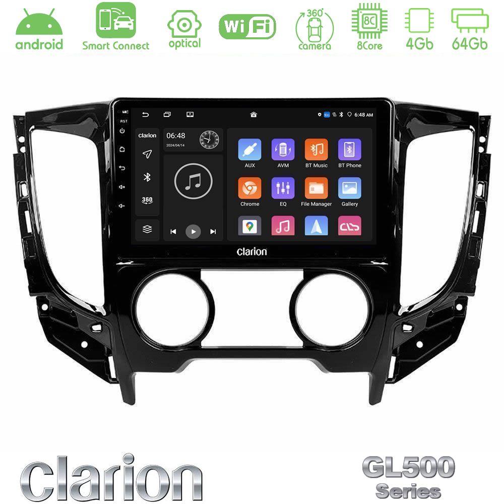 Clarion GL500 Series 8Core Android ClarionOS 4+64GB Mitsubishi L200 2016-> amp; Fiat Fullback (Manual A/C) Navigation Multimedia Tablet 9"