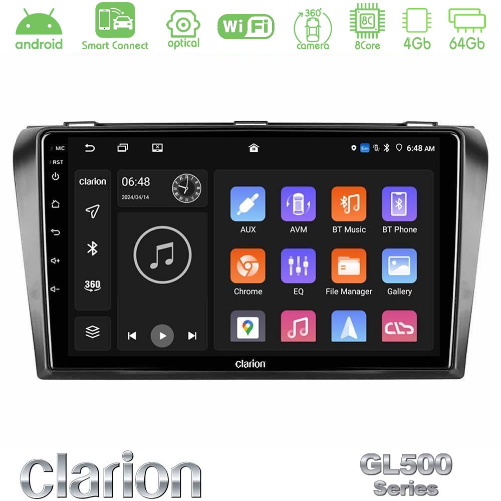 Clarion GL500 Series 8Core Android ClarionOS 4+64GB Mazda 3 2004-2009 Navigation Multimedia Tablet 9"