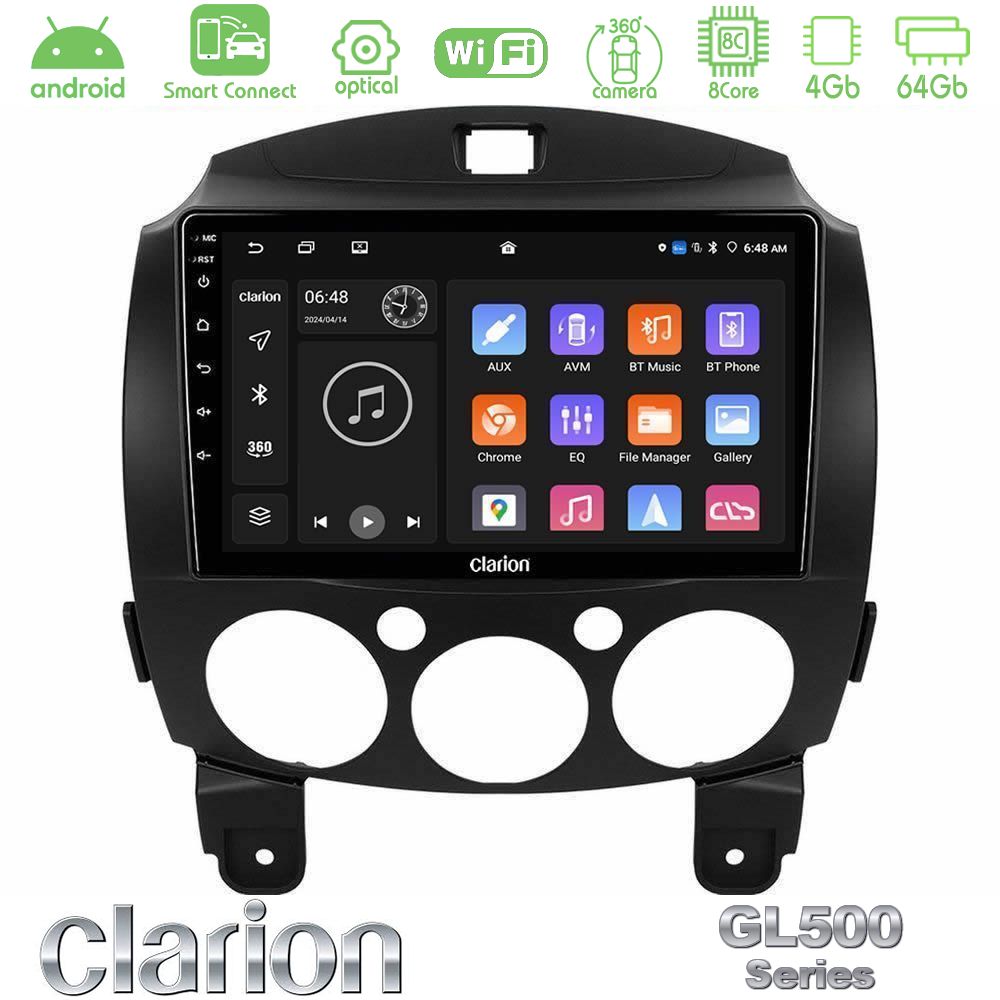 Clarion GL500 Series 8Core Android ClarionOS 4+64GB Mazda 2 2008-2014 Navigation Multimedia Tablet 9"