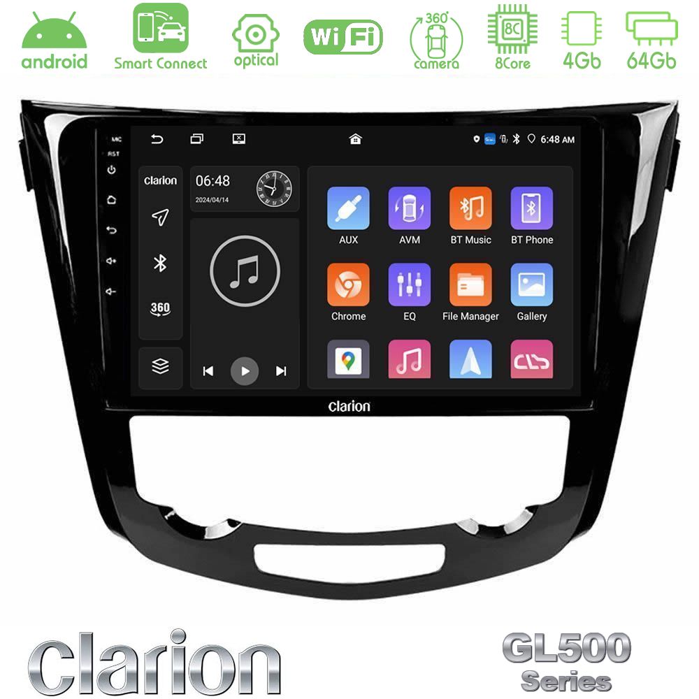 Clarion GL500 Series 8Core Android ClarionOS 4+64GB Nissan Qashqai J11 (AUTO A/C) Navigation Multimedia Tablet 10"