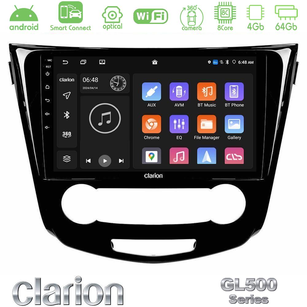 Clarion GL500 Series 8Core Android ClarionOS 4+64GB Nissan Qashqai J11 (Manual A/C) Navigation Multimedia Tablet 10"