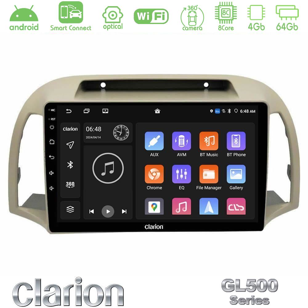 Clarion GL500 Series 8Core Android ClarionOS 4+64GB Nissan Micra K12 2002-2010 Navigation Multimedia Tablet 9"