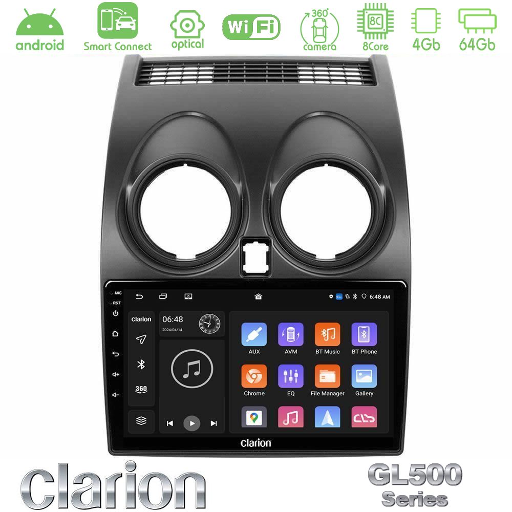 Clarion GL500 Series 8Core Android ClarionOS 4+64GB Nissan Qashqai J10 Navigation Multimedia Tablet 9"