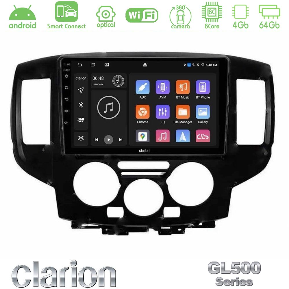 Clarion GL500 Series 8Core Android ClarionOS 4+64GB Nissan NV200 Navigation Multimedia Tablet 9" (Μαύρο)